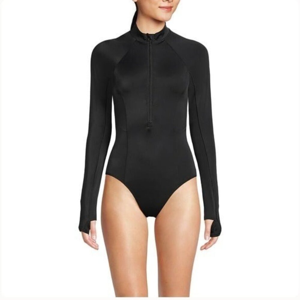 Lands End Black Long-Sleeve Swimsuit - Picture 5 of 6